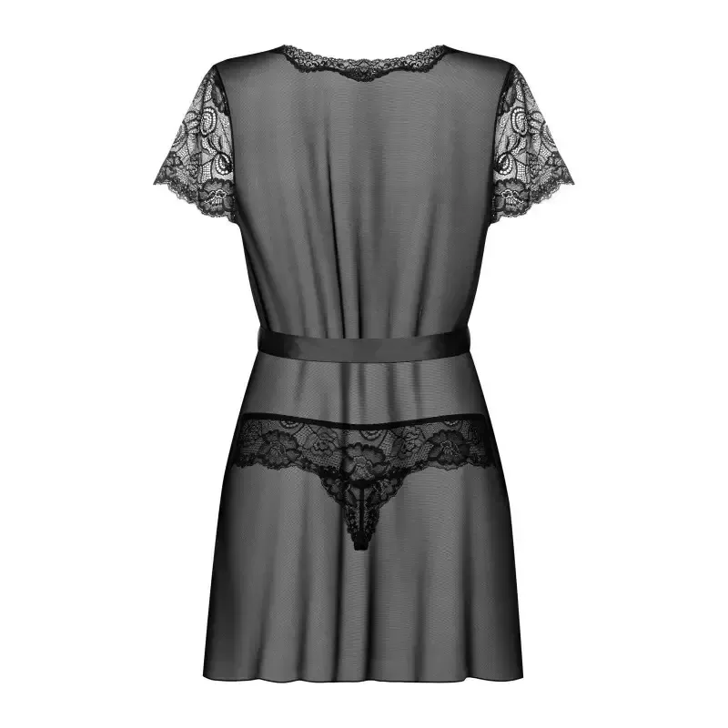 Peignoir transparent noir avec dentelle pour femme