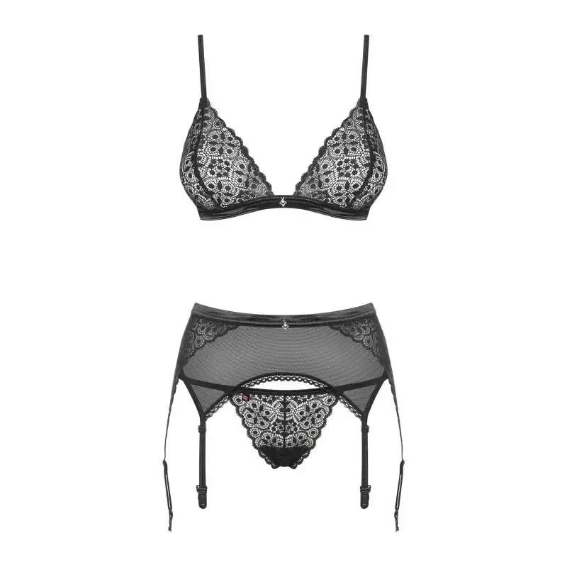 Ensemble lingerie 3 pièeces noir Shibu avec bijoux